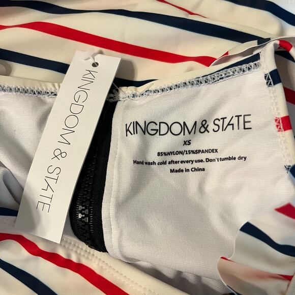 Swimsuit Ruffle Shoulder Tankini Top in Red, White and Blue Size XS - Picture 5 of 5